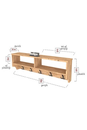 Garderobenleiste Wandaufhänger Kleiderbügel Wandaufhänger mit Ablage Kiefer 120 cm Bfg-Port-BykAsk - 8