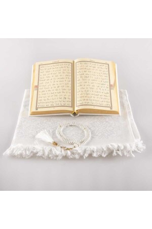 Gebetsmatte + Gebetsperlen + Koran-Geschenkset (Hafiz-Größe – Weiß) - 5