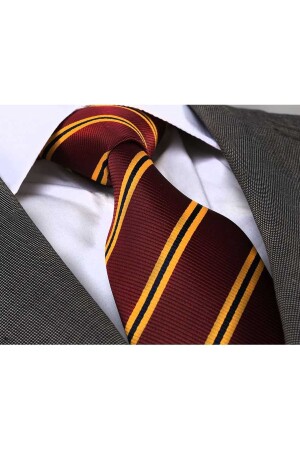 Gelb gestreifte bordeauxrote Jacquard-Harry-Potter-Hogwarts-Krawatte AD8517 - 1