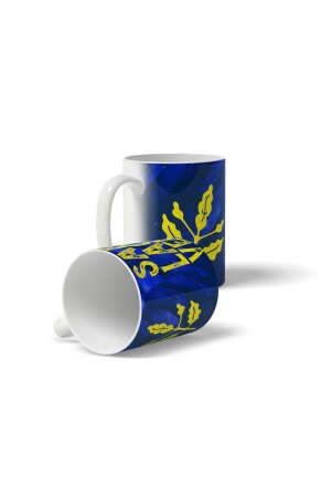 Gelbes Marineblau – dunkelblau bedruckte Tasse - 4