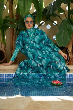 Gemusterter Single-Kaftan-Pareo auf Hijab-Badeanzug Hawaii 430-133 Grün - 7