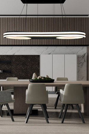 Geniş Model Çift Halkalı Siyah Led Avize, 3 Renk Aydınlatmalı, Kumandalı Modern Avize, Salon Avizesi 3004 - 4