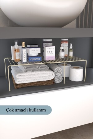 Genişletilebilir Raf Ayarlanabilir Dolap İçi Düzenleyici Mutfak Düzenleyici Banyo Düzenleyici BEJ - 1