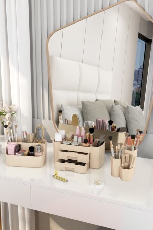 Genius Make-up-Organizer und Kosmetik-Aufbewahrungsbox, Organizer-Set, 3 Stück, Creme PAMELA SIERRA SANDY CREAM - 2