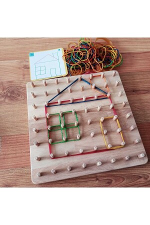 Geoboard - Montessori Eğitici Kartlı Lastikli Şekiller Geometri Oyunu (8X8) M10161110 - 7