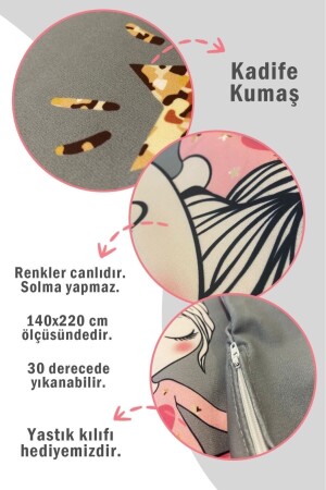 Geometrik Desenli Tek Kişilik Kadife Yatak Örtüsü -krem - 4