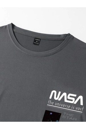 Geräuchertes Oversize-T-Shirt mit NASA-Aufdruck – Übergröße bedruckt - 3