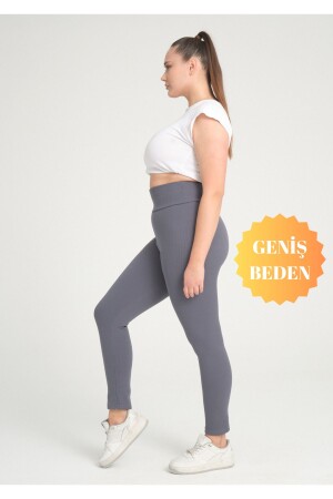 Gerippte, anthrazitfarbene Leggings mit hoher Taille in Übergröße - 1