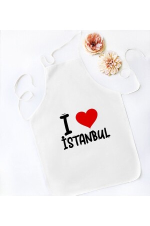 Geschenk „Ich liebe Istanbul“ entworfene weiße Küchenschürze – Modell 1 Bitmeden121633 - 1