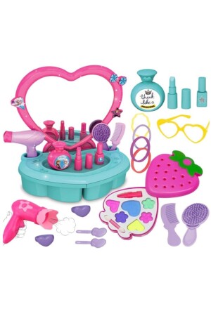 Geschenk-Schönheitssalon mit echtem Spiegel und Zubehör + Spielzeug-Erdbeer-Make-up-Set, Haushaltsspielzeug FİRUZEN SET - 5