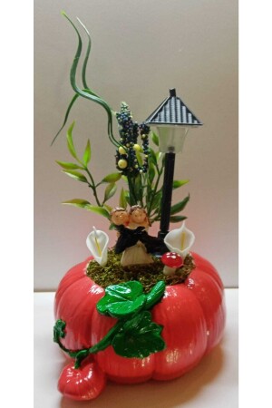 Geschenk zum Hochzeitstag, Geschenk für Verliebte, beleuchtetes Kürbis-Terrarium mit Braut- und Bräutigam-Figur, rot 54896455 - 6