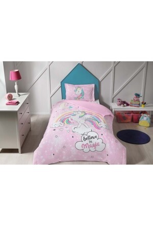 Gestepptes Einzelbett-Bettbezug-Set für vier Jahreszeiten, Komplettset, Einhorn-Rosa, MSTK09507 - 4