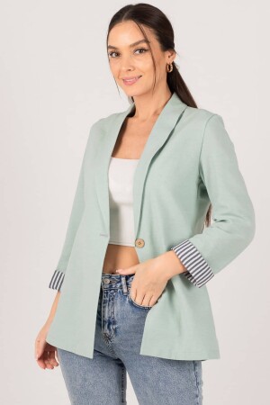 Gestreifte Damenjacke mit einem Knopf, mintfarbenen Ärmeln, ARM-22K001122 XL - 2