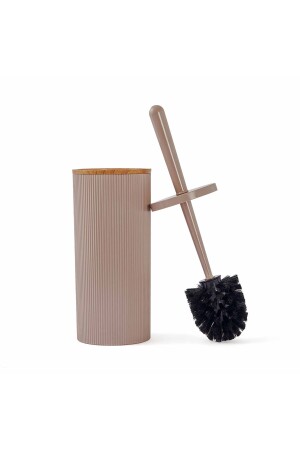 Gestreiftes, rundes, gemustertes Badezimmerzubehör-Set aus Holz, 2-teilig – Beige 03OKN139 - 7