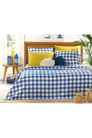 Gingham-bedruckter Doppelhecht 200 x 220 cm Marineblau TYC00139843313 - 1