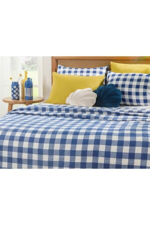 Gingham-bedruckter Doppelhecht 200 x 220 cm Marineblau TYC00139843313 - 4