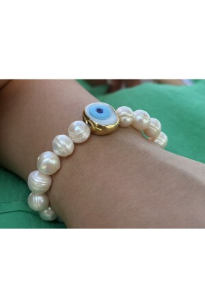 Glas-Evil-Eye-Perlenarmband mit echten Perlen - 4