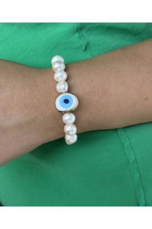 Glas-Evil-Eye-Perlenarmband mit echten Perlen - 5