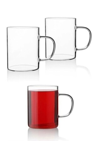 Glasbecher-Set, dünn, Borosilikat, hitzebeständig, Tee- und Kaffeetasse mit Griff, 6 Stück, 225 ml, dünn, mit Griff - 1