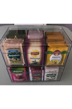 Global.shop 2'li Şeffaf Kapaklı 6 Bölmeli Dikdörtgen Çay Ve Kahve Kutusu Tea Box Rsm3841 - 1