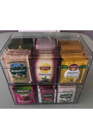 Global.shop 2'li Şeffaf Kapaklı 6 Bölmeli Dikdörtgen Çay Ve Kahve Kutusu Tea Box Rsm3841 - 3