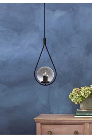 Globe Single Black Pendelleuchte Kronleuchter – Schwarzes Rauchglas Moderne Pendelleuchte Schlafzimmer Küche Wohnzimmer GB1 - 4