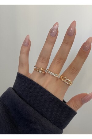 Gold Love&chain 3-teiliges Ringset - 3