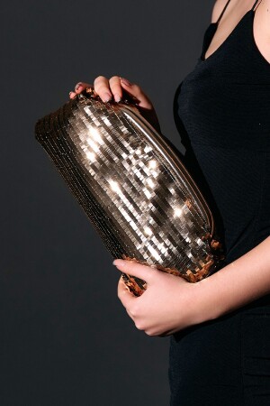 Gold Payetli Clutch Abiye Çanta - 3