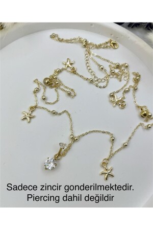 GOLD RENK DORİKA TOPLU DENİZ YILDIZLI KARARMAZ PİERCİNG UYUMLU BEL GÖBEK ZİNCİRİ - 2