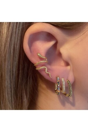 Gold Renkli Çelik Yılan Model Earcuff Yılan Sıkıştırma Kıkırdak Küpesi - 3