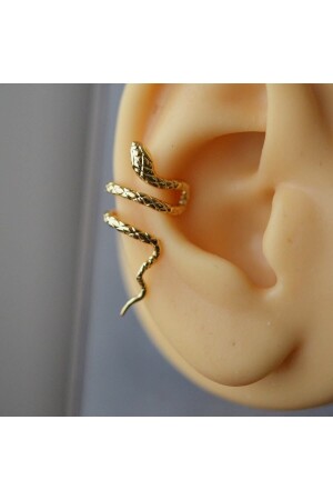 Gold Renkli Çelik Yılan Model Earcuff Yılan Sıkıştırma Kıkırdak Küpesi - 4