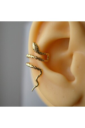 Gold Renkli Çelik Yılan Model Earcuff Yılan Sıkıştırma Kıkırdak Küpesi - 5