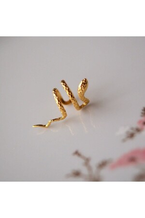 Gold Renkli Çelik Yılan Model Earcuff Yılan Sıkıştırma Kıkırdak Küpesi - 6