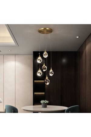 Gold Sarı Gün Işığı A- Luxury Modern Kristalize Cam Sarkıt Altılı Power Led Avize burenze303 - 4