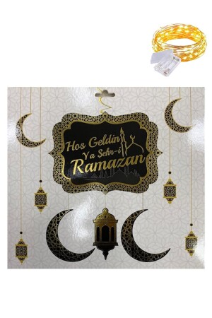 Gold-Siyah Hoşgeldin Ya Şehri Ramazan Tavan Süs - Led - Hoşgeldin Ramazan Banner Ramazan Sarkıt - 3