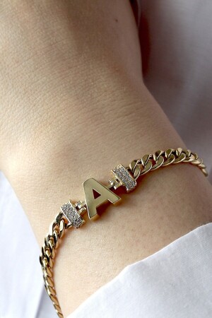 Goldfarbener A-Letter-Gourmet-Armbandanhänger - 1