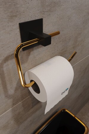 Goldfarbener Edelstahl-WC-Rollenhalter, Toilettenpapierhalter, selbstklebendes Design u02 - 2