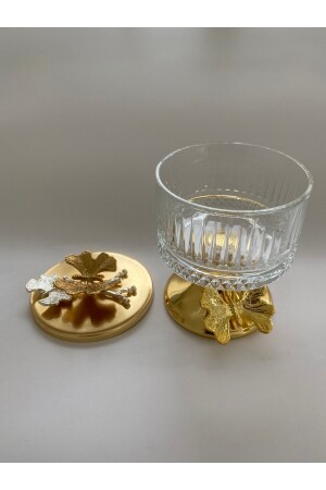 Goldfarbener Metallständer, Snackschüssel, Marmeladenschüssel, Zubehör, Elysia Glas-Eisschüssel mit Deckel - 6