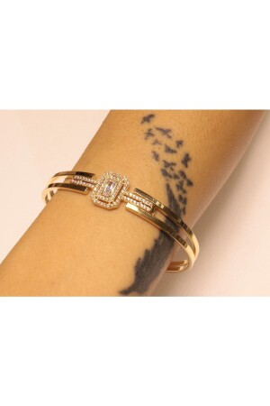 Goldfarbenes Baguette-Stein-Manschettenarmband - 7