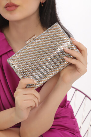 Goldfarbenes Glasstein-Kettenriemen-Abendkleid-Portfolio-Clutch-Damen-Abendtasche FRP0335 - 5