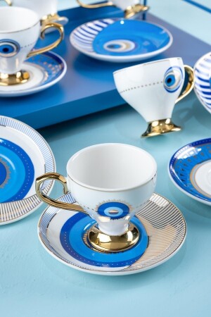 Goldfinch Blue Evil Eye Pattern 90 ml Porzellan-Kaffeetassen-Set für 6 Personen 0172 KAI-21-0172/12 - 3