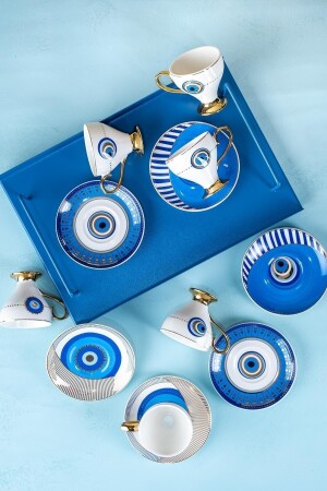 Goldfinch Blue Evil Eye Pattern 90 ml Porzellan-Kaffeetassen-Set für 6 Personen 0172 KAI-21-0172/12 - 4