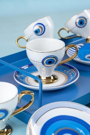 Goldfinch Blue Evil Eye Pattern 90 ml Porzellan-Kaffeetassen-Set für 6 Personen 0172 KAI-21-0172/12 - 5