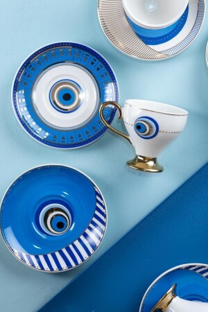 Goldfinch Blue Evil Eye Pattern 90 ml Porzellan-Kaffeetassen-Set für 6 Personen 0172 KAI-21-0172/12 - 6