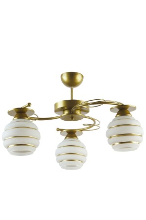 Goldina Modern Plofonyer Gold Kasa Simli Camlı Salon - Mutfak - Yatak Odası 3 Lü Avize - 2