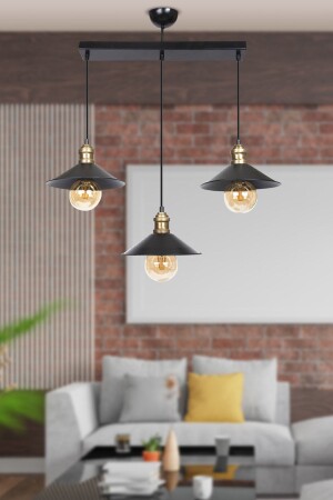 Gönen 3-teilige schwarze Reihe moderne Retro-Pendelleuchte Küche Retro-Wohnzimmer-Kronleuchter 3292-03-BL - 2