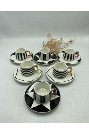 Gönül-Porzellan, vergoldetes, detailliertes Porzellan-Kaffeetassen-Set 777GNL - 6