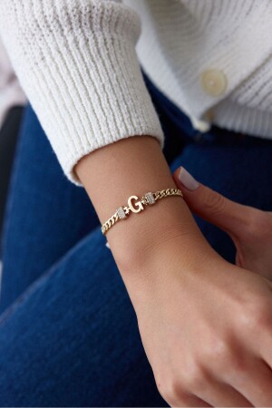 Gourmet-Buchstabenarmband aus 14 Karat Gold mit Kette - 4