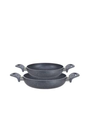 Granit 22/24 cm Set Eierpfannen-Set feuerfest, antihaftbeschichtet, kratzfest, Doppelgriff, Omelett 22/24 cm, 2er-Set - 2