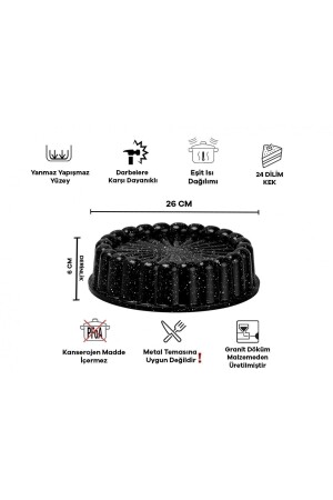 Granit Döküm 26cm Tart Kalıbı Siyah Dilimli Turta Kalıbı Kek Kalıbı SİYAHTART - 5